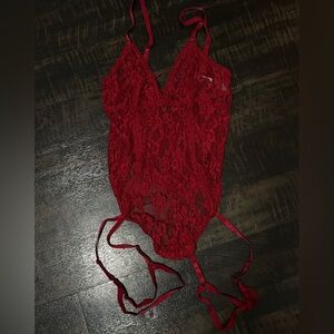 Adore Me Red Lace Bodysuit with Garter